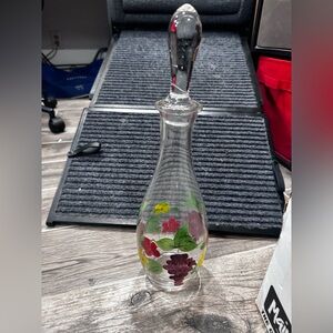 Floral Glass Vase with Hand Painted Design NIB